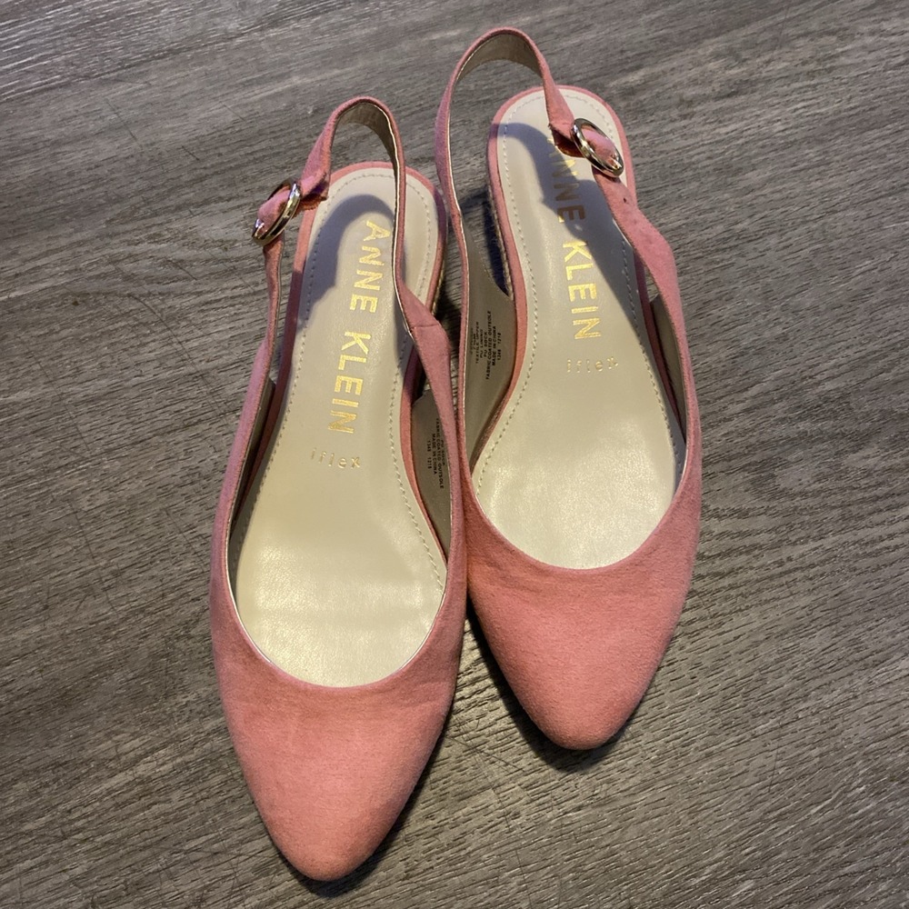 Anne Klein Dusty Rose Suede Slingback Wedges